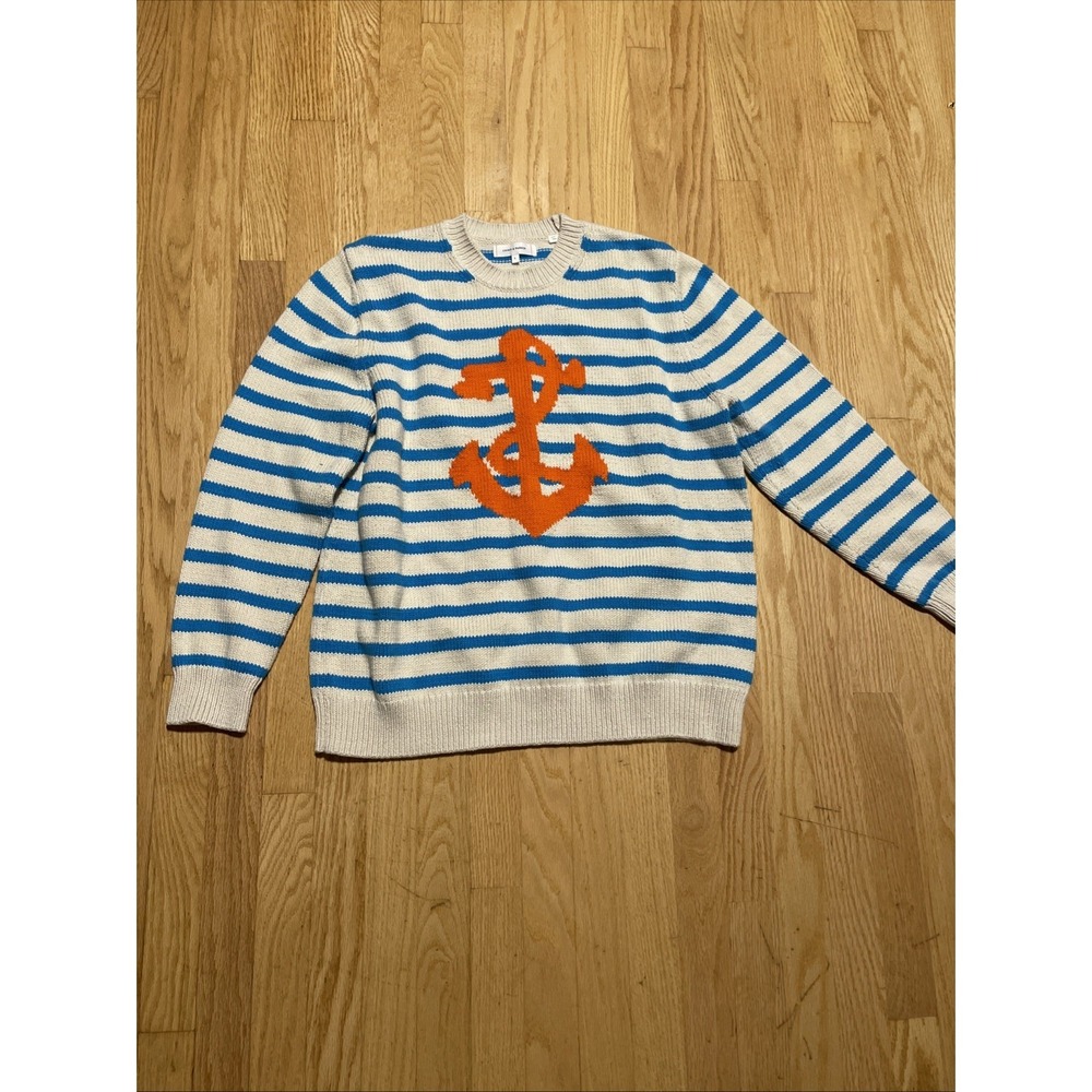 Chinti‎ & Parker Womens Anchor Intarsia Striped Knit Sweater Blue White Orange L